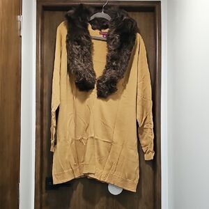 Jessica London Tan Sweater with Faux Fur Collar womens cardigan size 22/24 NEW